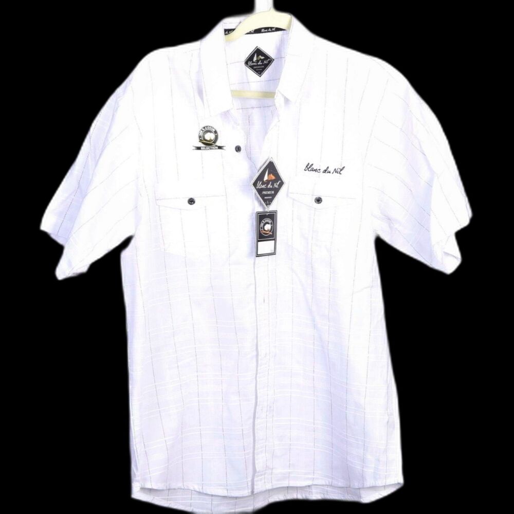 Blanc Du Nil France 100% Cotton Textured Button Down Shirt Size L (NWT)